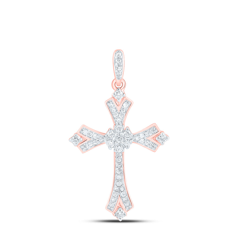 10kt Rose Gold Womens Round Diamond Cross Pendant 1/5 Cttw