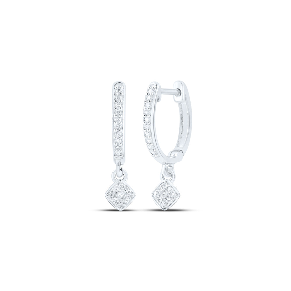 10kt White Gold Womens Round Diamond Hoop Dangle Earrings 1/6 Cttw