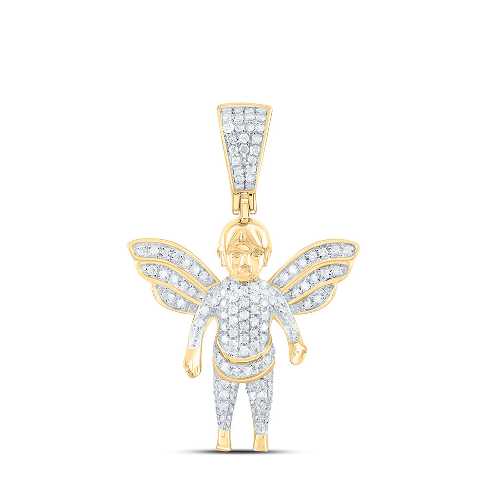 10kt Yellow Gold Mens Round Diamond Guardian Angel Charm Pendant 1/3 Cttw