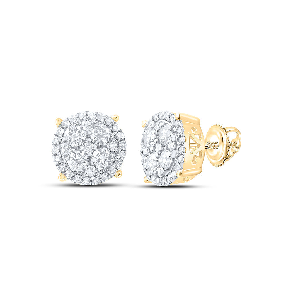 10kt Yellow Gold Womens Round Diamond Cluster Earrings 1 Cttw