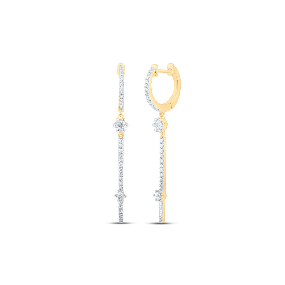 10kt Yellow Gold Womens Round Diamond Hoop Stick Dangle Earrings 1/2 Cttw