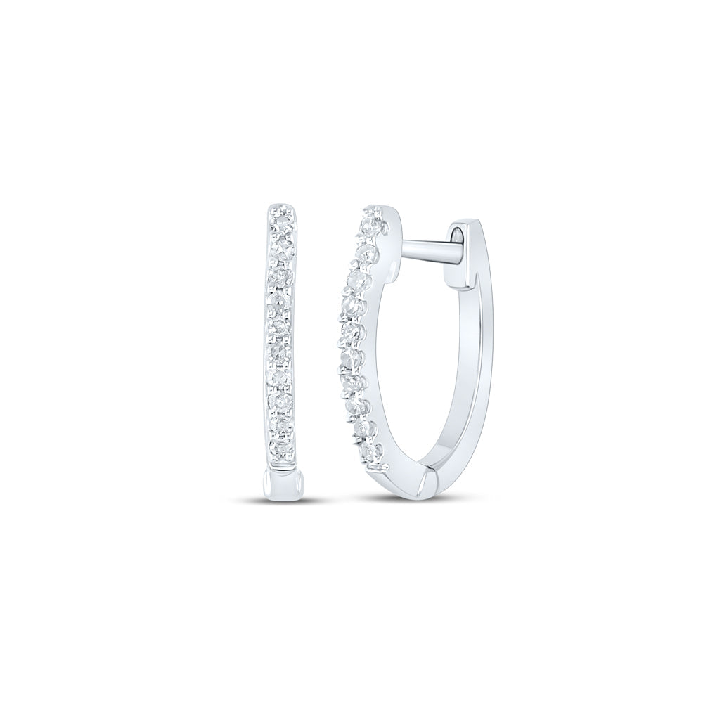 10kt White Gold Womens Round Diamond Hoop Earrings 1/12 Cttw