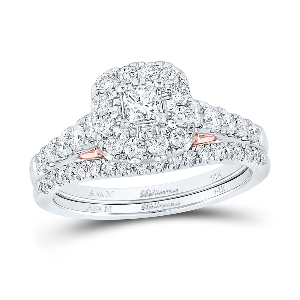 14kt Two-tone Gold Princess Diamond Bridal Wedding Ring Band Set 1 Cttw