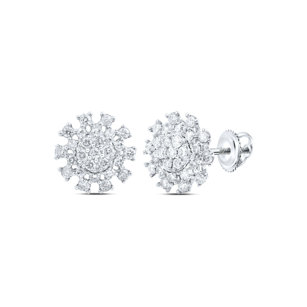 14kt White Gold Womens Round Diamond Cluster Earrings 3/8 Cttw