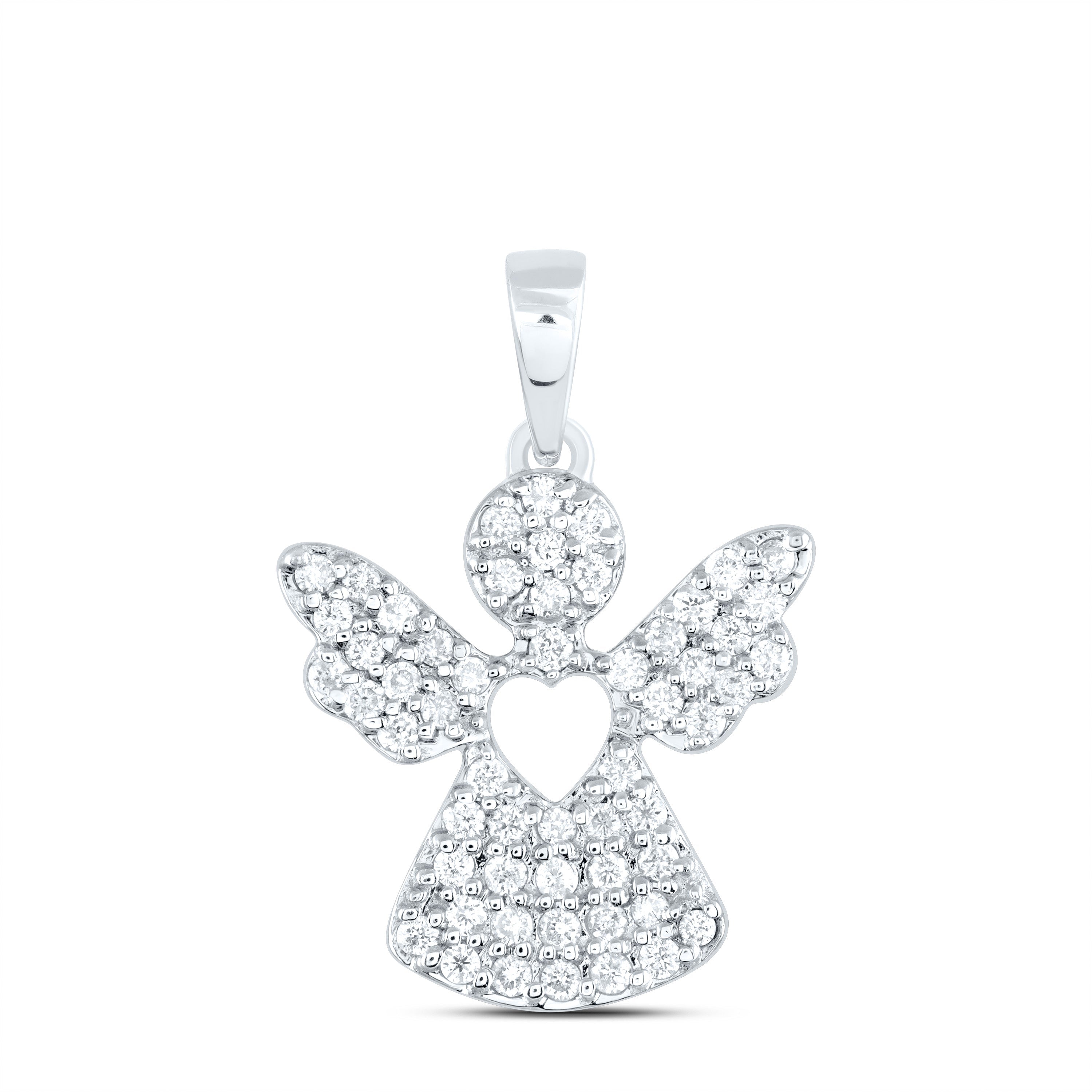 10kt White Gold Womens Round Diamond Angel Pendant 1/3 Cttw