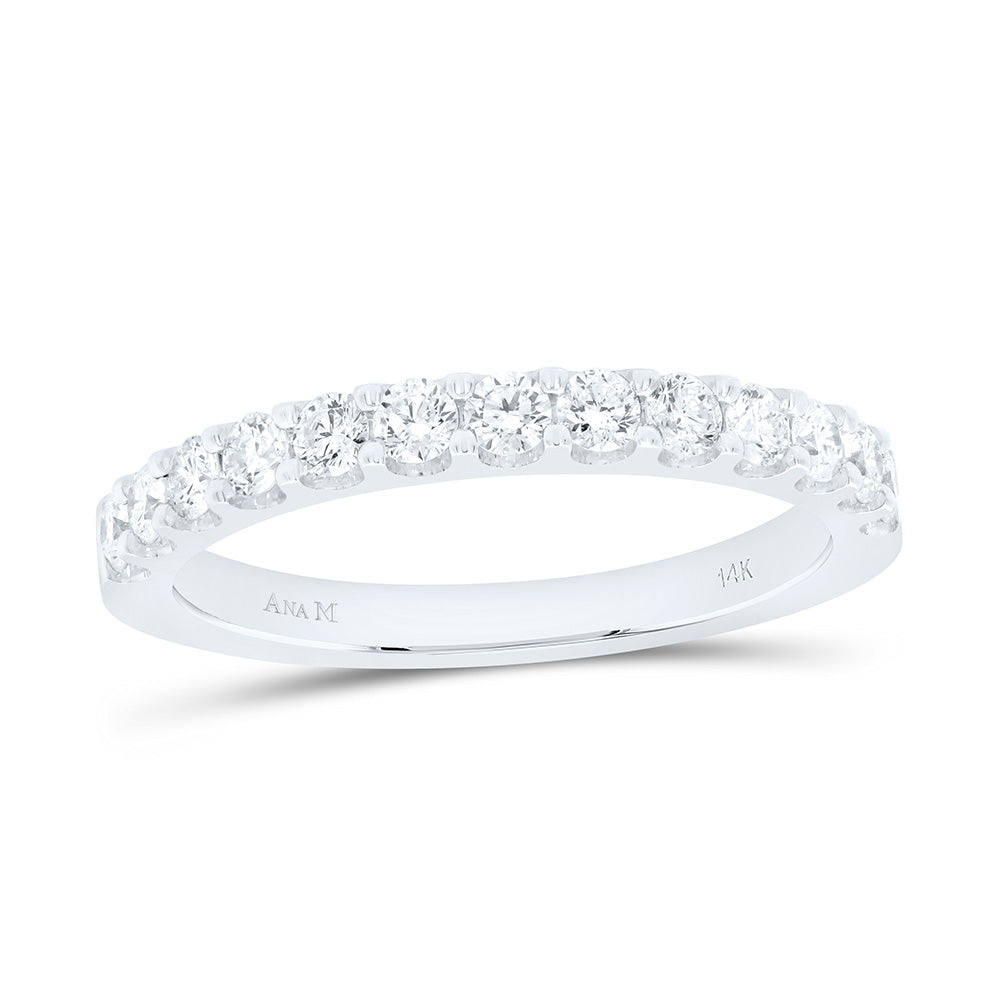 14kt White Gold Womens Round Diamond Wedding Single Row Band 1/2 Cttw