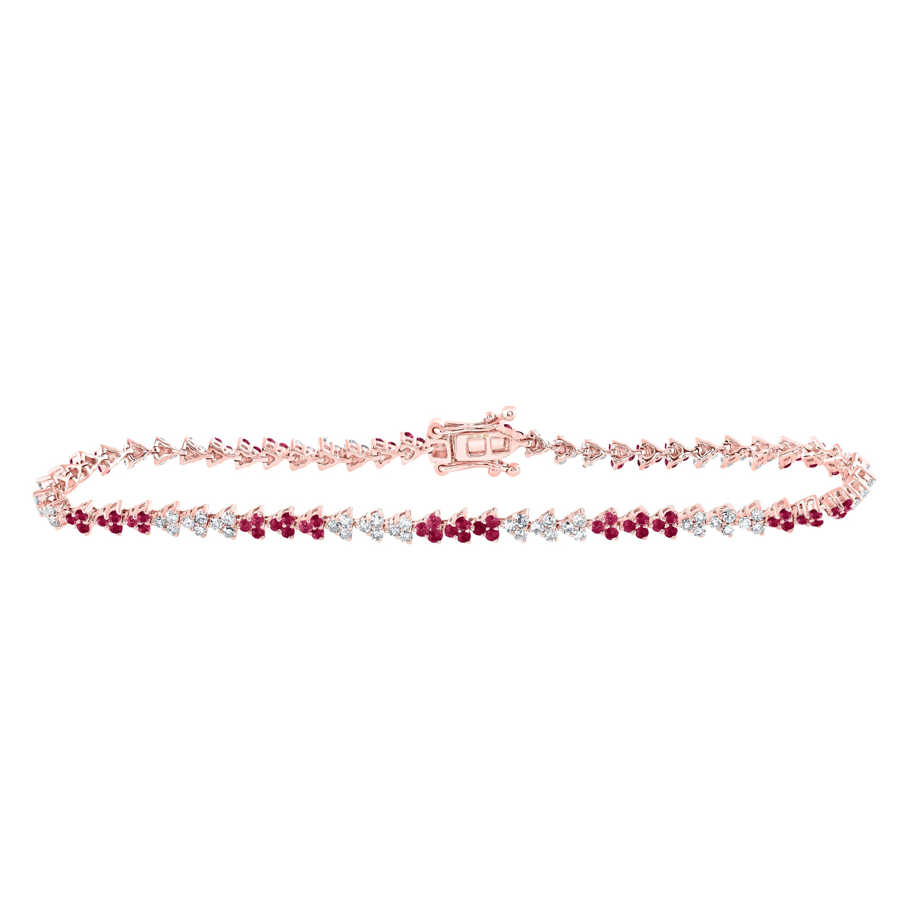 14kt Rose Gold Womens Round Ruby Diamond Tennis Bracelet 1-3/4 Cttw