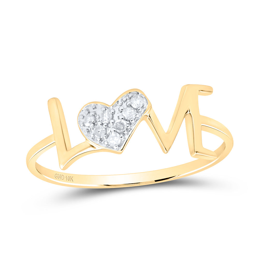 10kt Yellow Gold Womens Round Diamond Heart Love Ring 1/20 Cttw