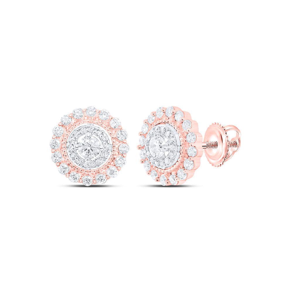 10kt Rose Gold Womens Round Diamond Halo Circle Earrings 1 Cttw