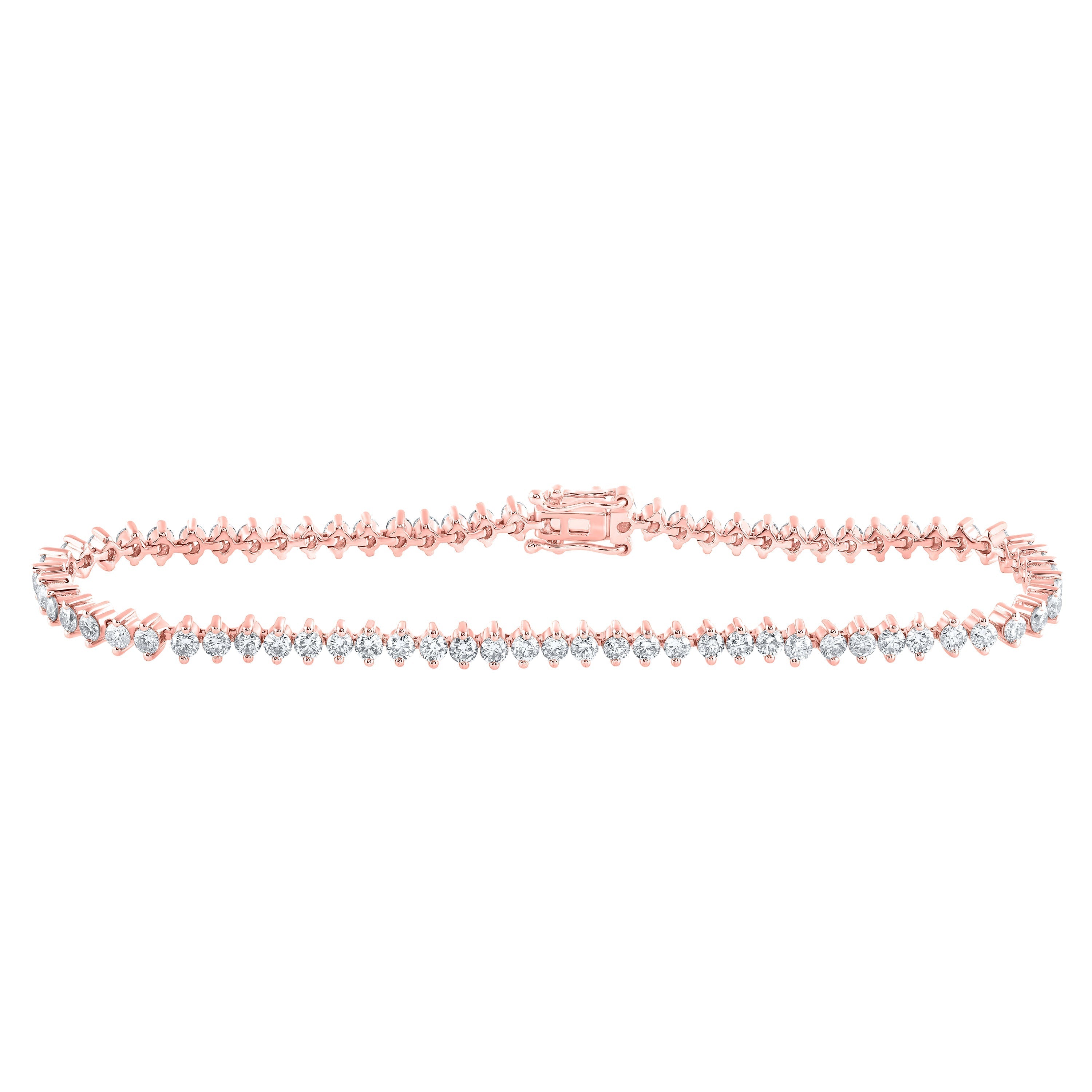 14kt Rose Gold Womens Round Diamond Single Row Tennis Bracelet 3-1/4 Cttw