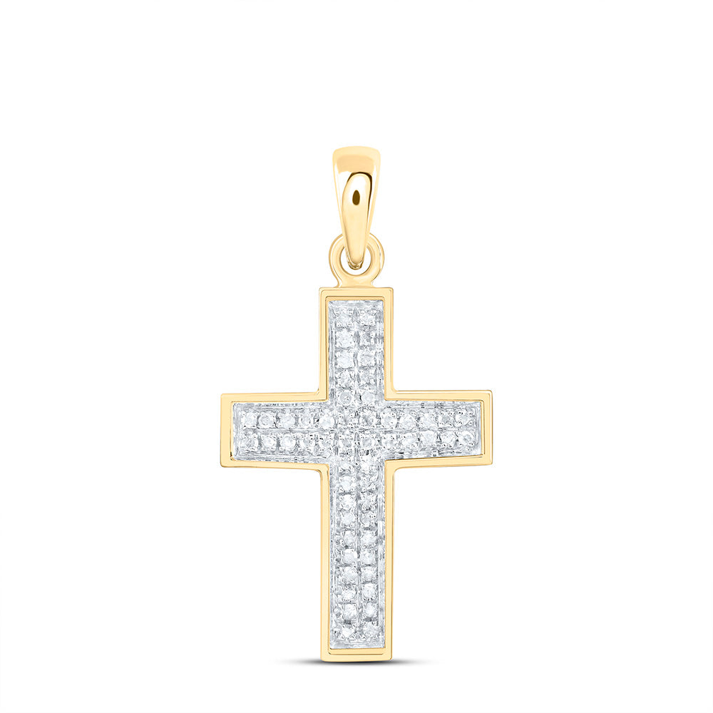 10kt Yellow Gold Womens Round Diamond Cross Pendant 1/6 Cttw