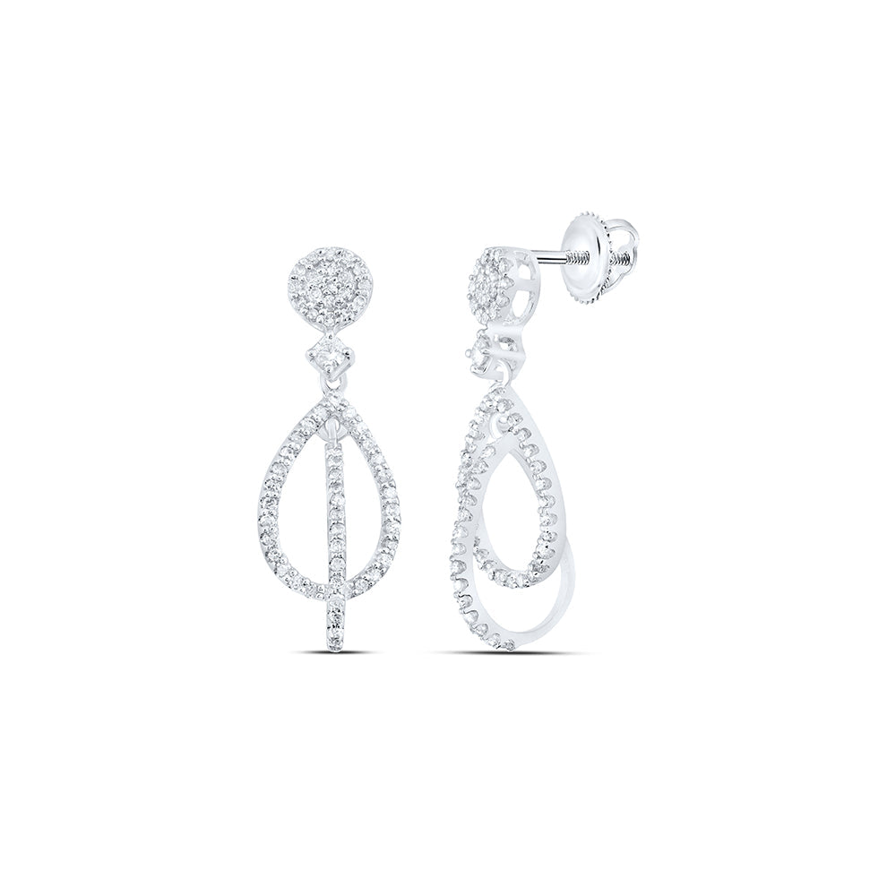 10kt White Gold Womens Round Diamond Double Teardrop Dangle Earrings 3/8 Cttw