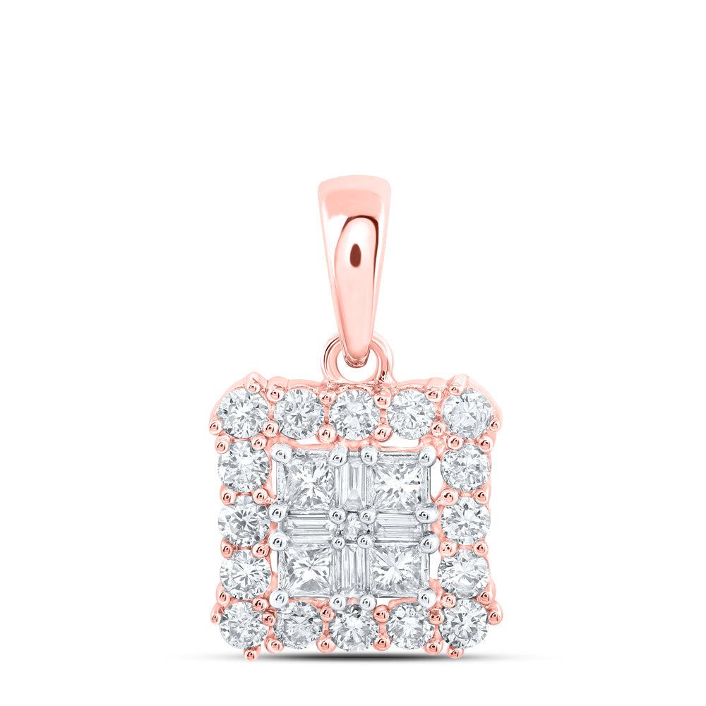 10kt Rose Gold Womens Princess Diamond Square Pendant 5/8 Cttw