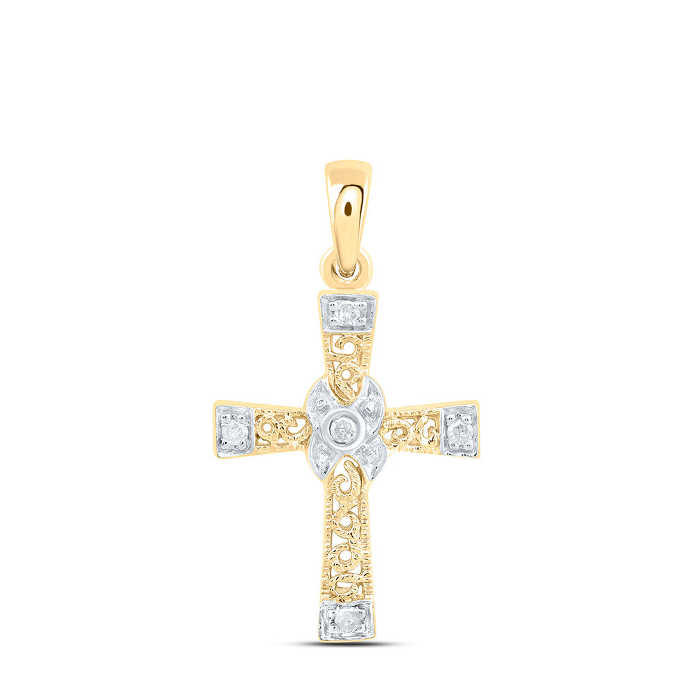 10kt Yellow Gold Womens Round Diamond Bounded Cross Pendant 1/20 Cttw