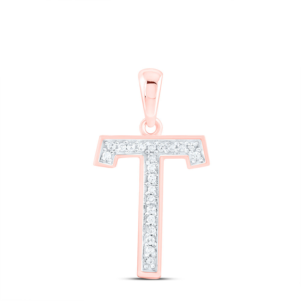 10kt Rose Gold Womens Round Diamond Initial T Letter Pendant 1/20 Cttw