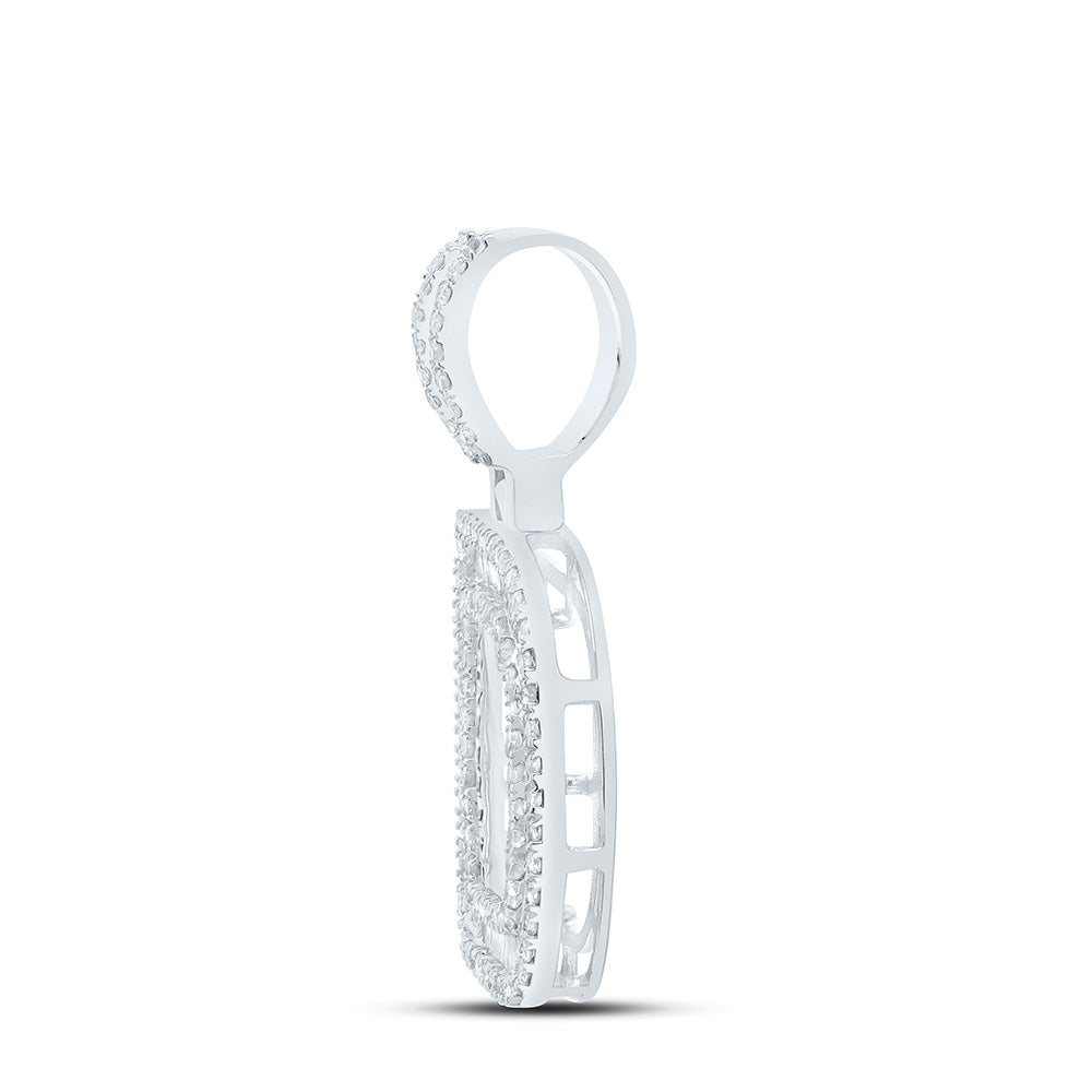 10kt White Gold Mens Baguette Diamond G Initial Letter Pendant 1/2 Cttw