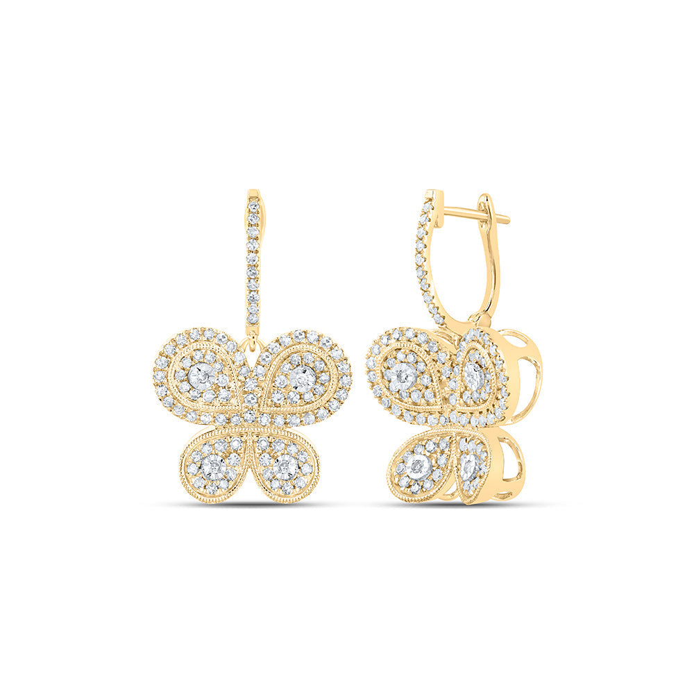 10kt Yellow Gold Womens Round Diamond Butterfly Earrings 7/8 Cttw