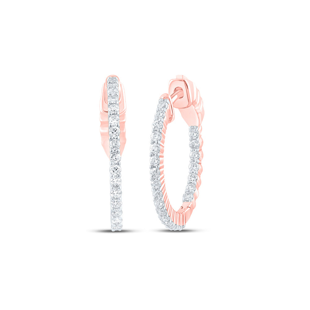 10kt White Gold Womens Round Diamond Single Row Hoop Earrings 1/2 Cttw
