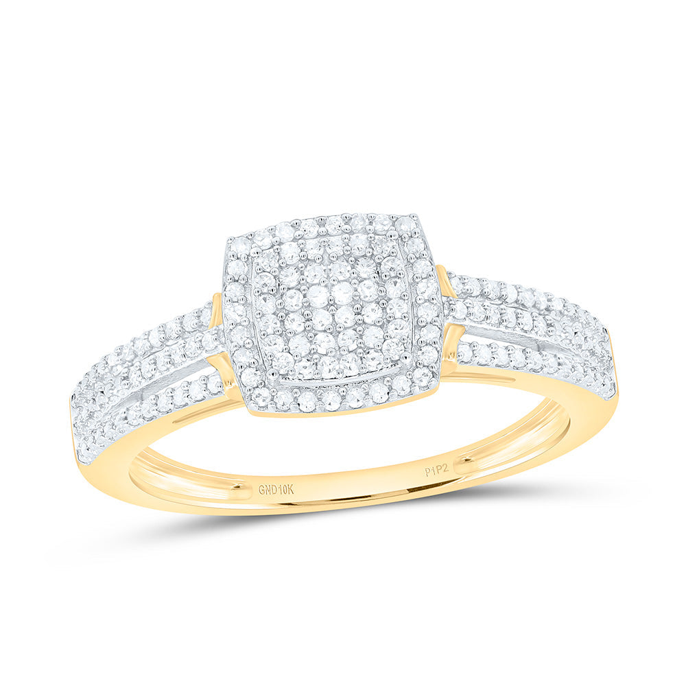 10kt Yellow Gold Round Diamond Square Bridal Wedding Engagement Ring 1/4 Cttw