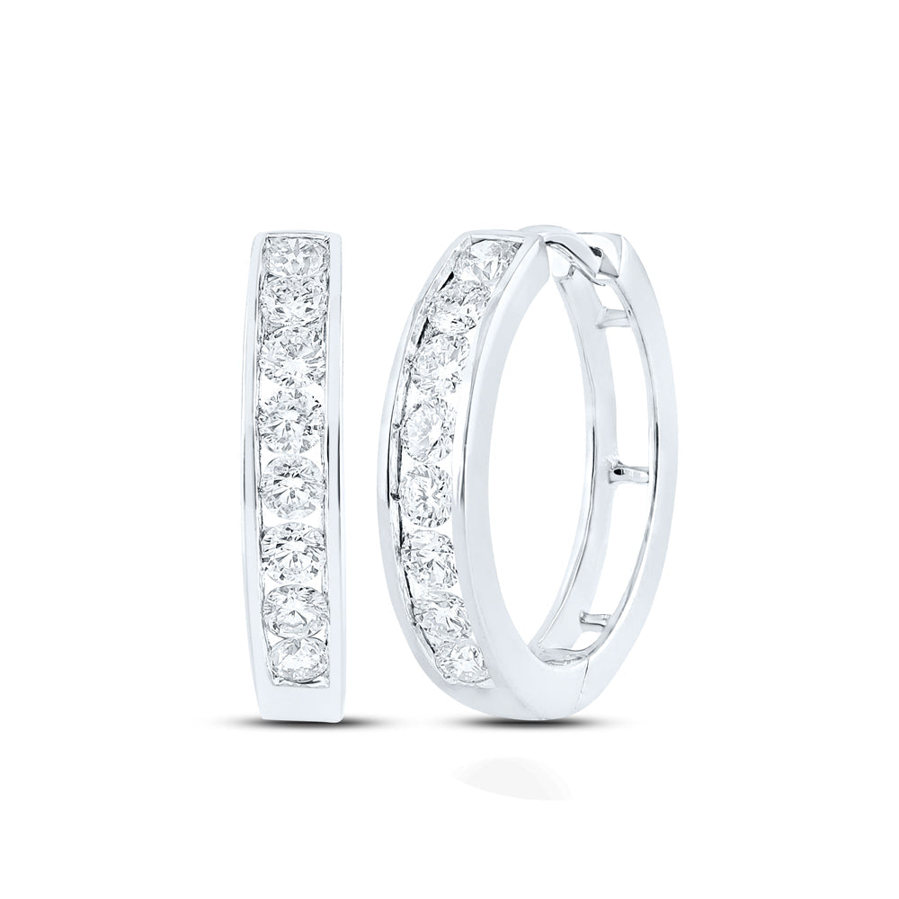 10kt White Gold Womens Round Diamond Timeless Hoop Earrings 1 Cttw
