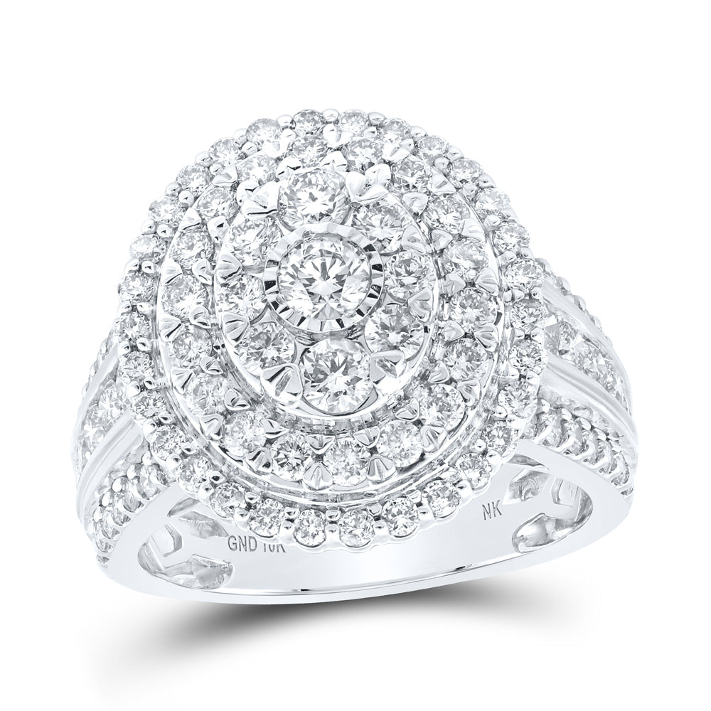 10kt White Gold Womens Round Diamond Oval Cluster Ring 2 Cttw