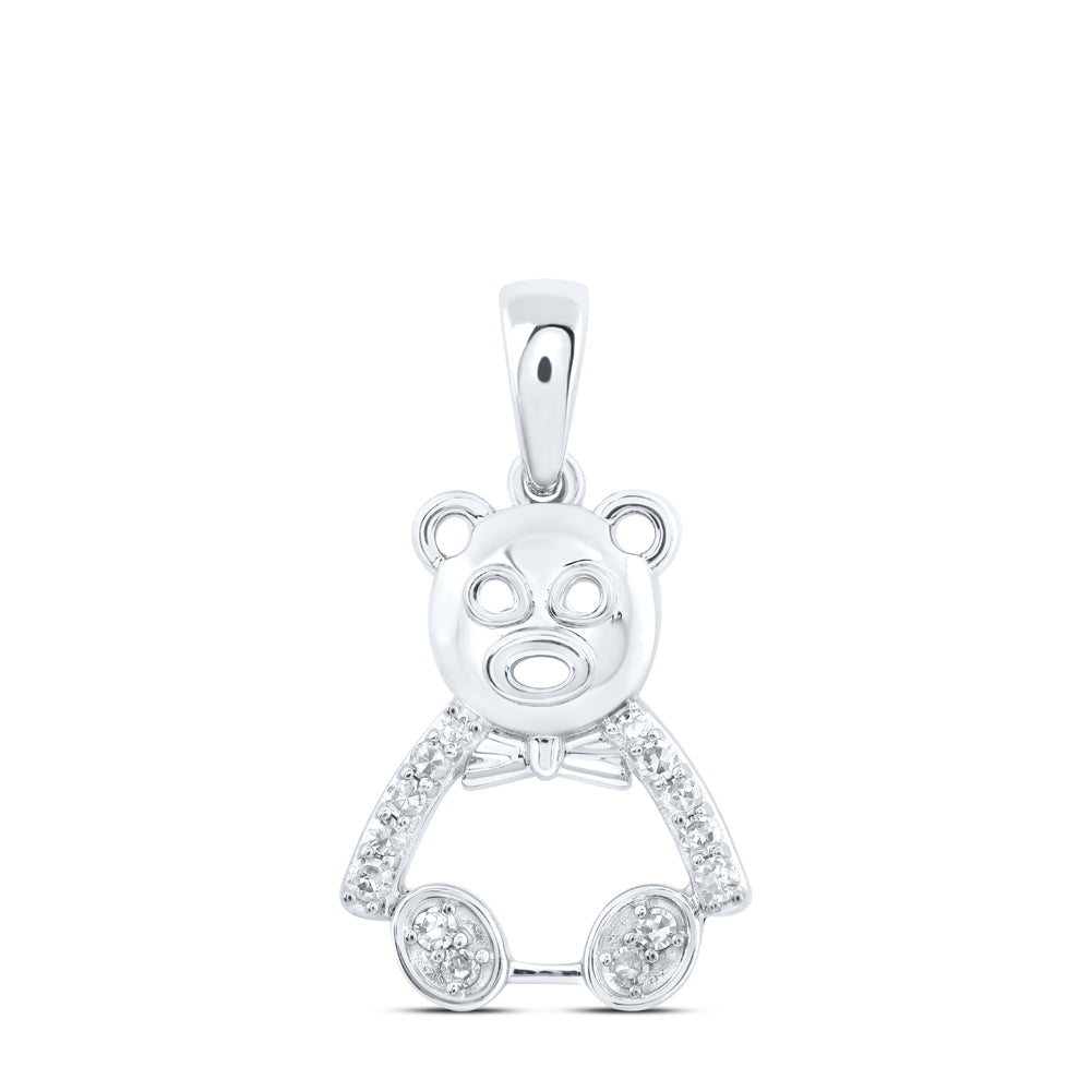 10kt White Gold Womens Round Diamond Teddy Bear Animal Pendant 1/10 Cttw