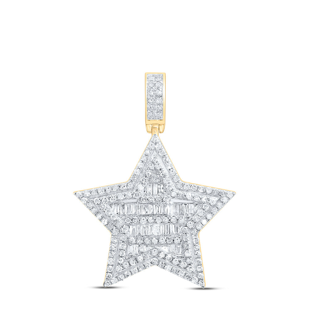 10kt Yellow Gold Mens Baguette Diamond Star Charm Pendant 3/4 Cttw