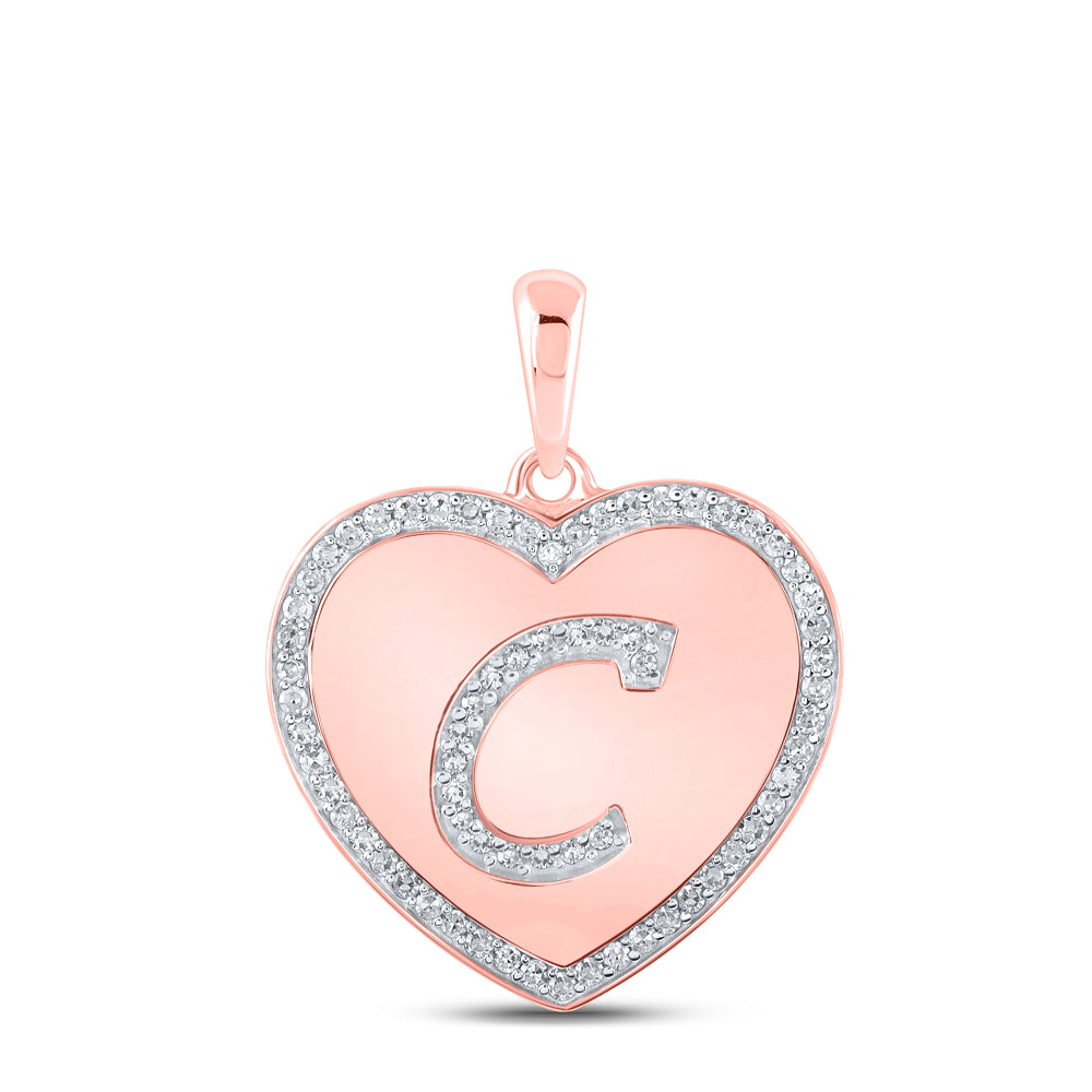 10kt Rose Gold Womens Round Diamond Heart C Letter Pendant 1/4 Cttw