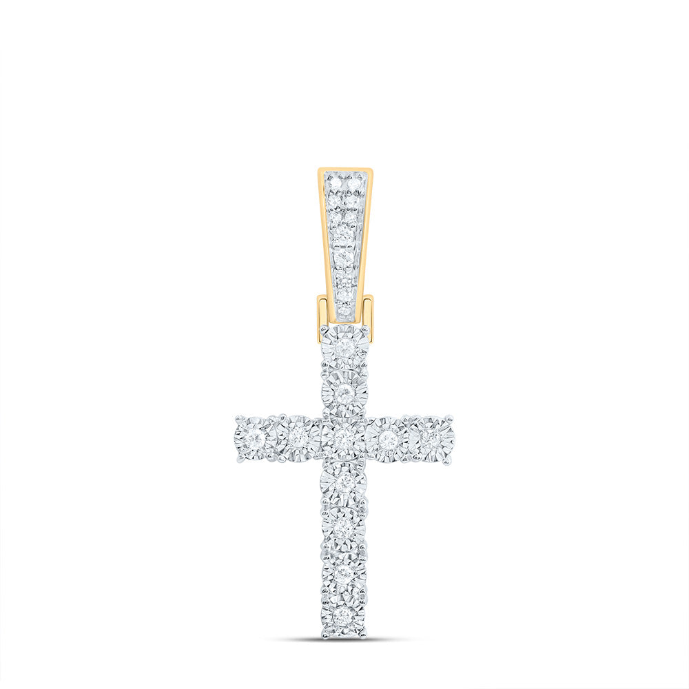 14kt Yellow Gold Mens Round Diamond Charm Pendant 1/8 Cttw