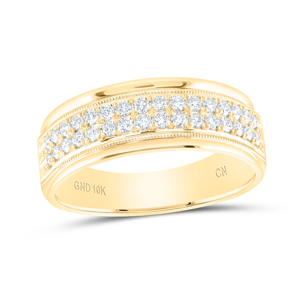 10kt Yellow Gold Mens Round Diamond Wedding Machine Set Band Ring 1/2 Cttw