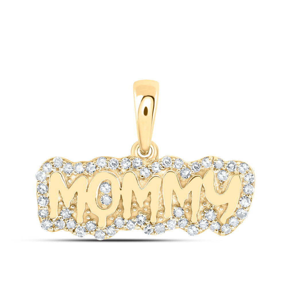 10kt Yellow Gold Womens Round Diamond MOMMY Mom Pendant 1/5 Cttw