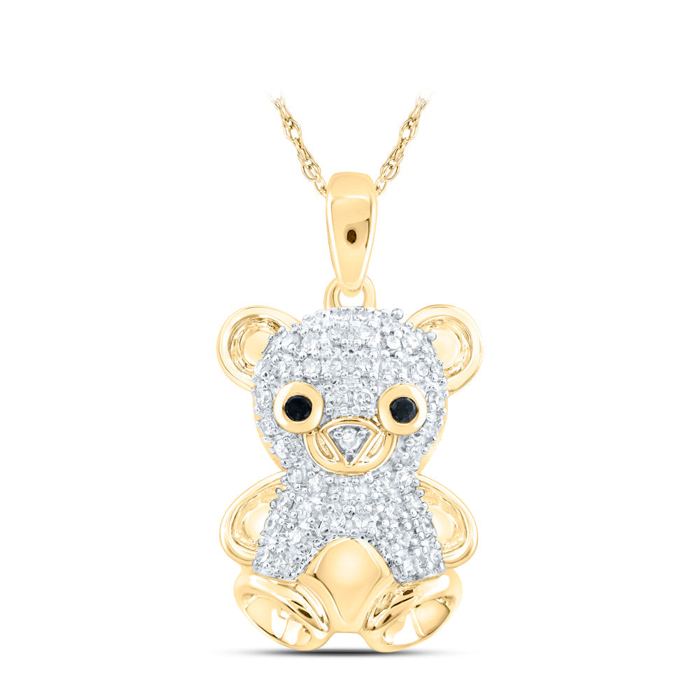 10kt Yellow Gold Womens Round Diamond Teddy Bear Animal Pendant 1/5 Cttw