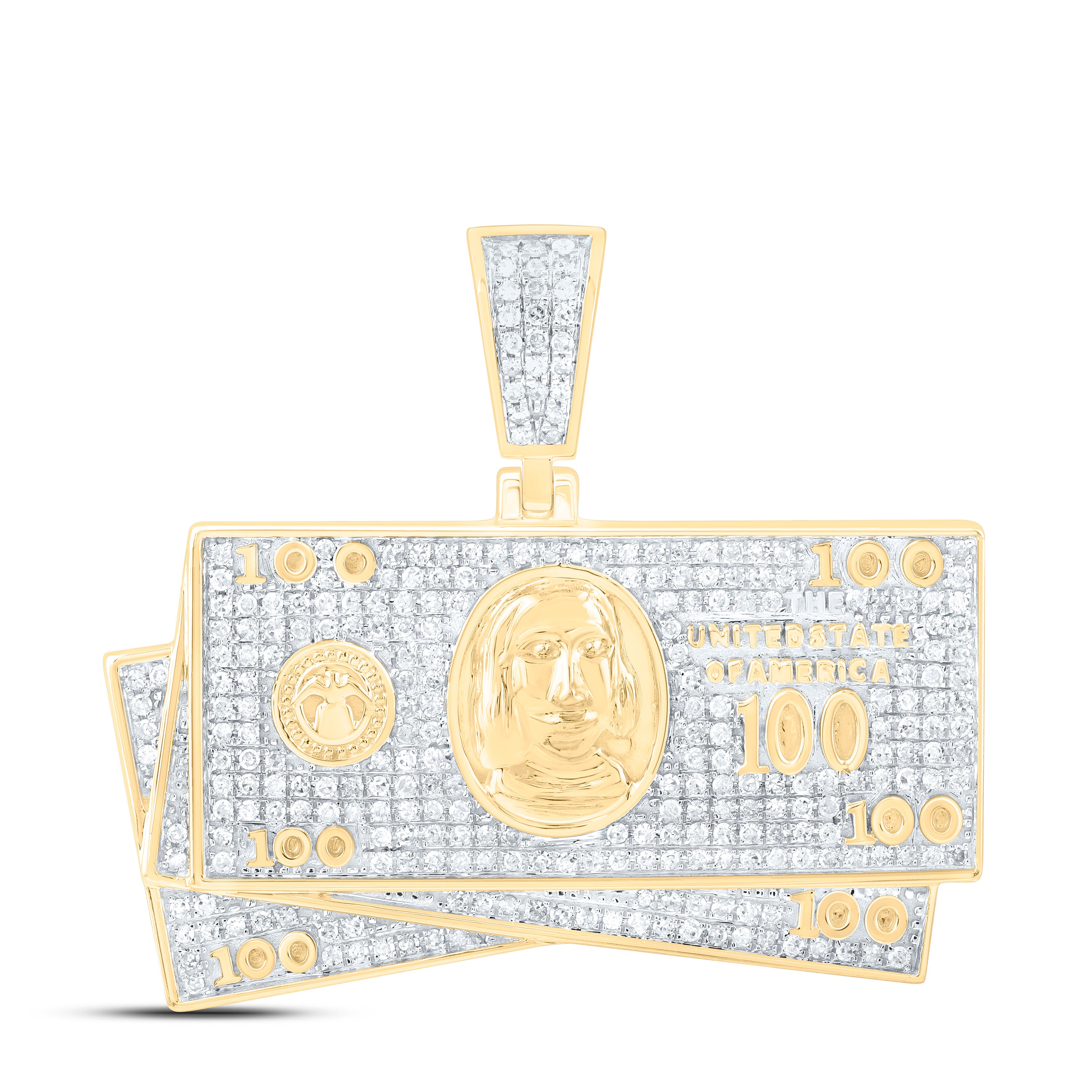 10kt Yellow Gold Mens Round Diamond Money Stack Charm Pendant 3/4 Cttw