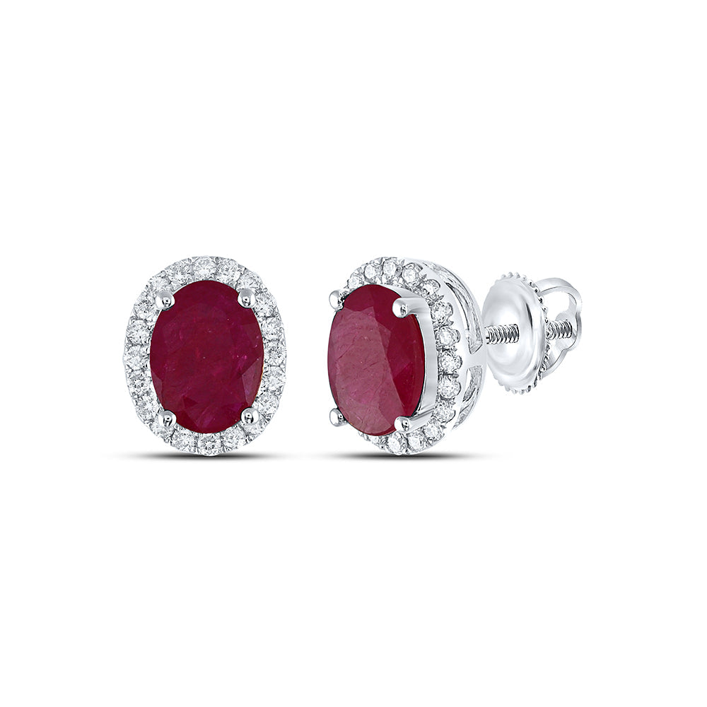 14kt White Gold Womens Oval Ruby Solitaire Diamond Solitaire Earrings 2 Cttw