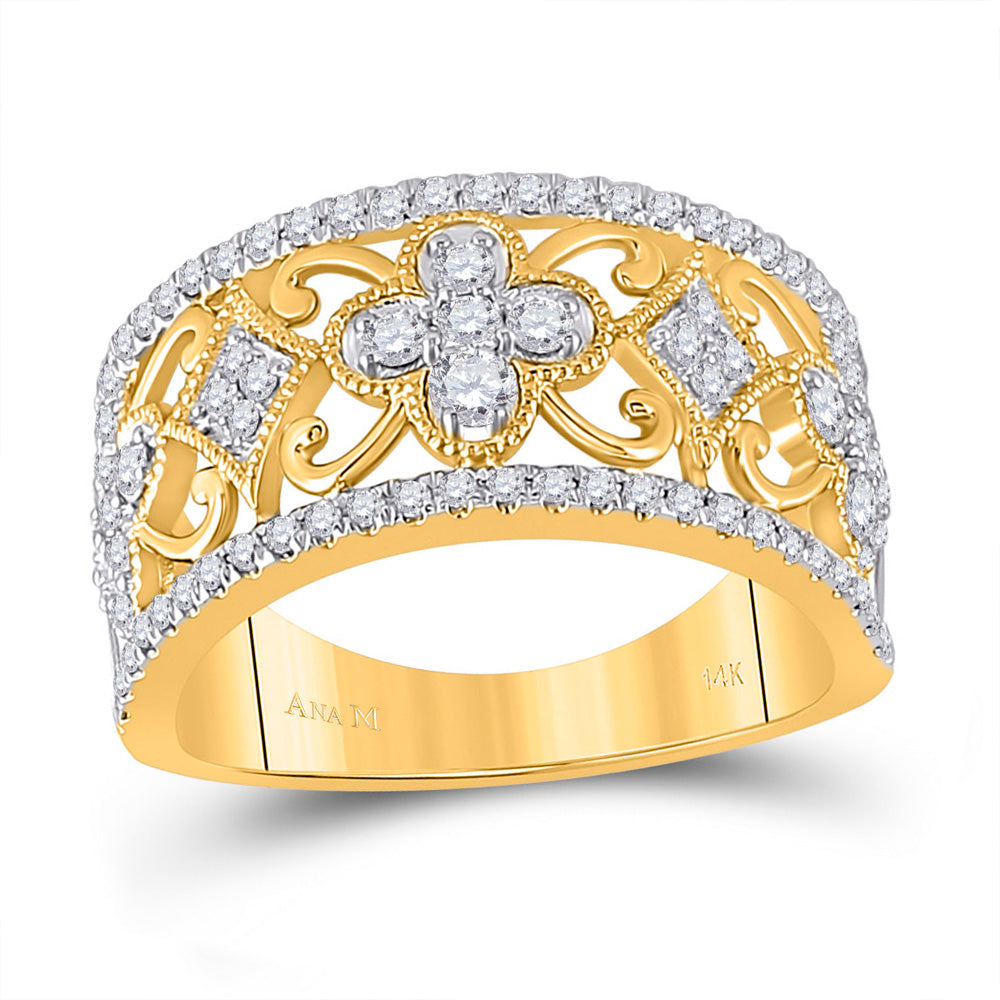 14kt White Gold Womens Round Diamond Filigree Fashion Ring 5/8 Cttw