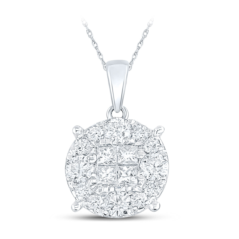 14kt White Gold Womens Princess Diamond Cluster Pendant 1 Cttw