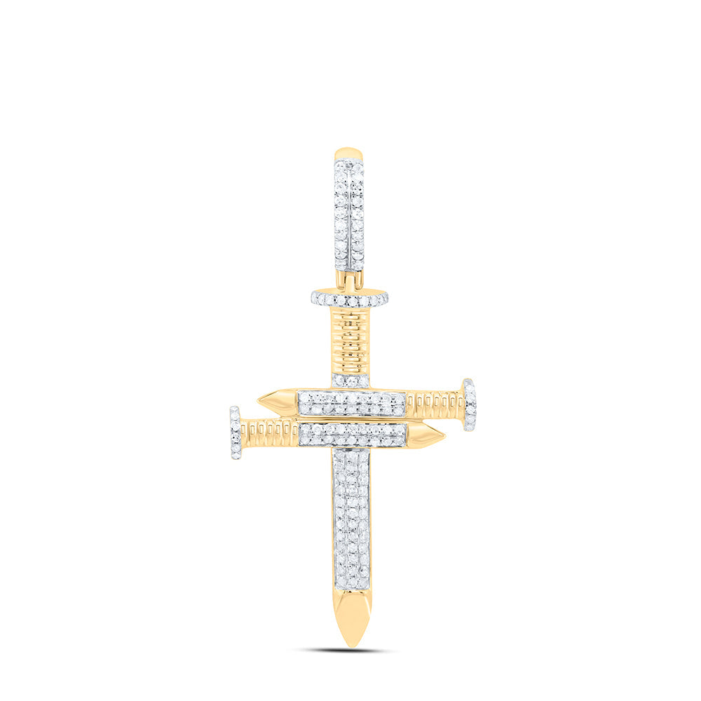 10kt Yellow Gold Mens Round Diamond 3 Nail Cross Charm Pendant 3/4 Cttw