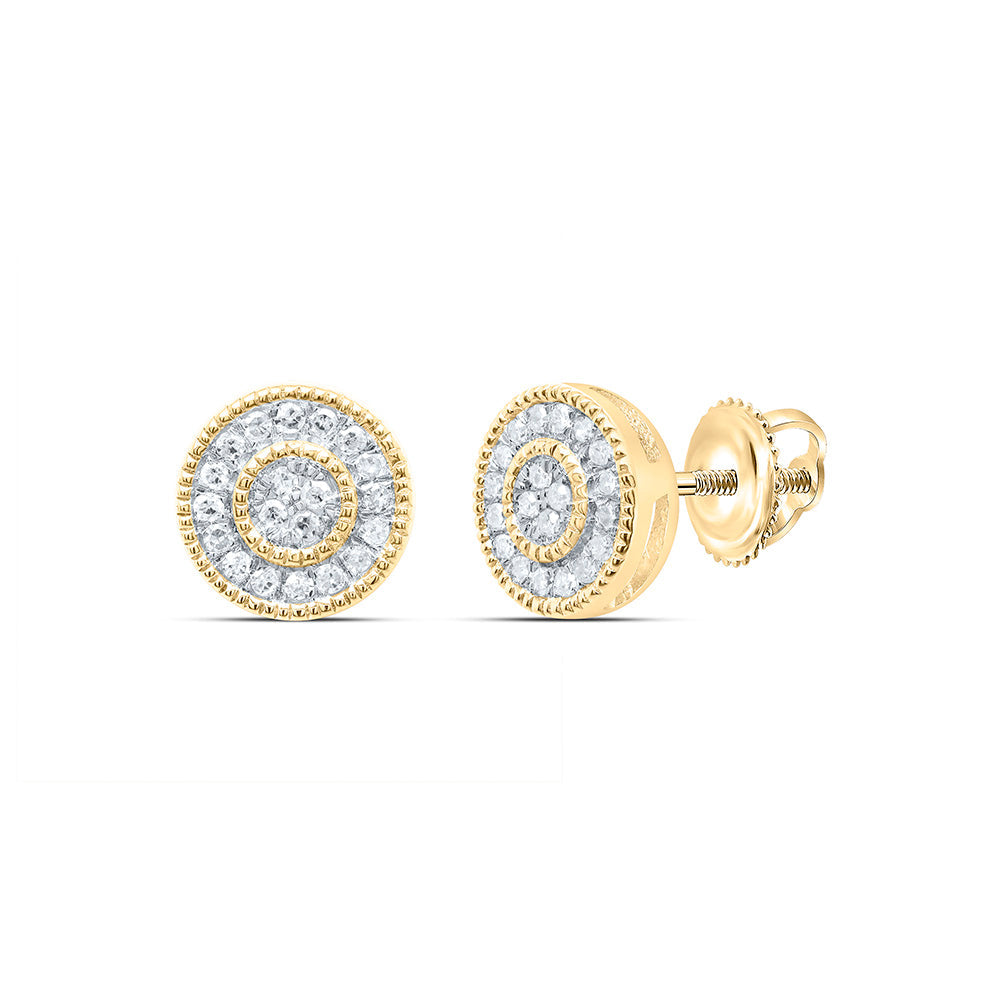 10kt Yellow Gold Round Diamond Circle Earrings 1/8 Cttw
