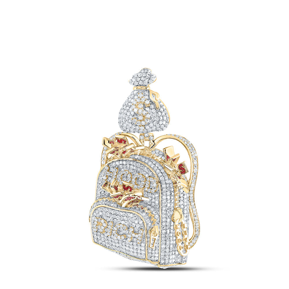 10kt Yellow Gold Mens Round Diamond Hood Rich Sack Charm Pendant 2-7/8 Cttw