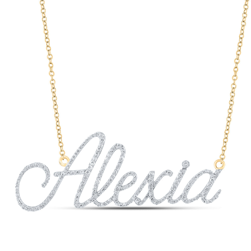 10kt Yellow Gold Womens Round Diamond ALEXIA 18-inch Name Necklace 7/8 Cttw