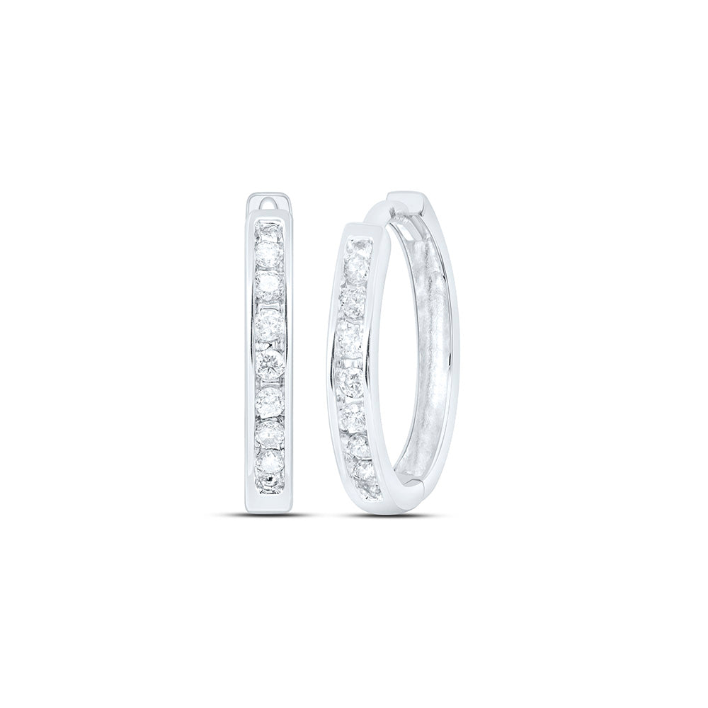 10kt White Gold Womens Round Channel-set Diamond Single Row Hoop Earrings 1/6 Cttw