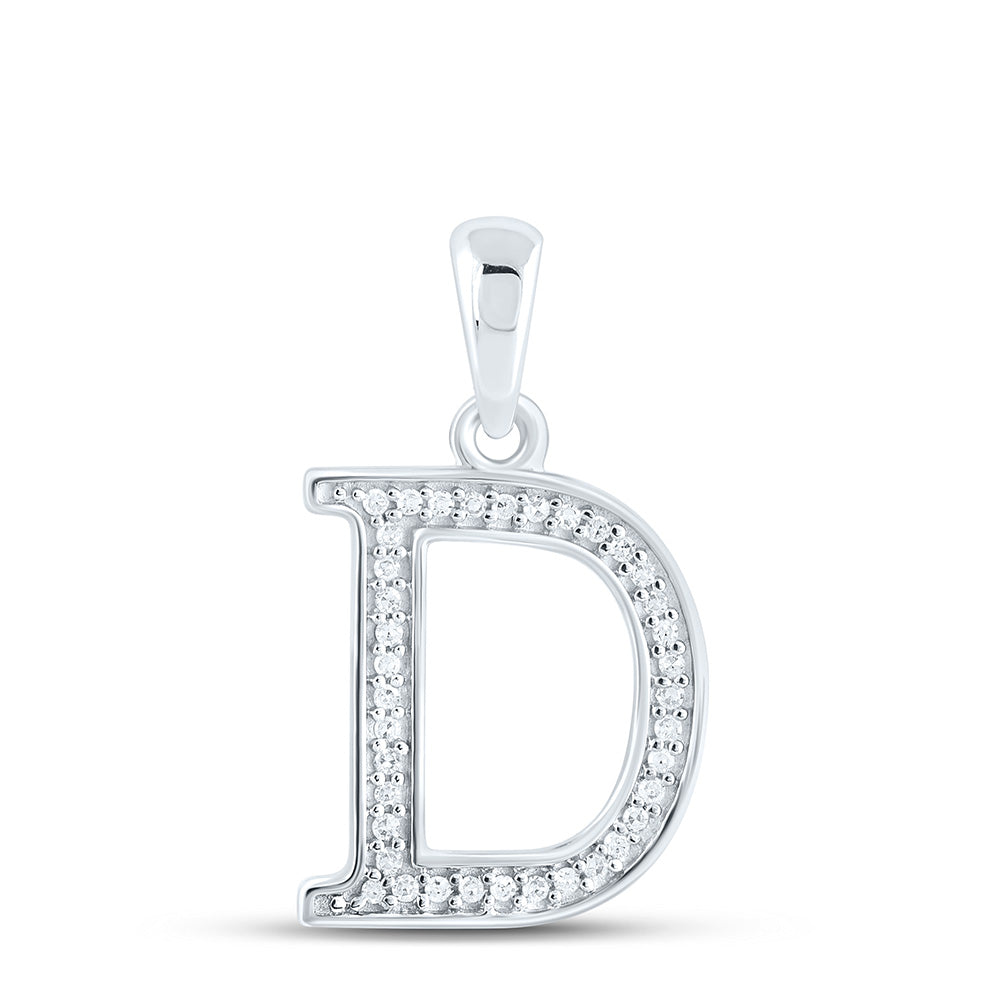 10kt White Gold Womens Round Diamond Initial D Letter Pendant 1/12 Cttw