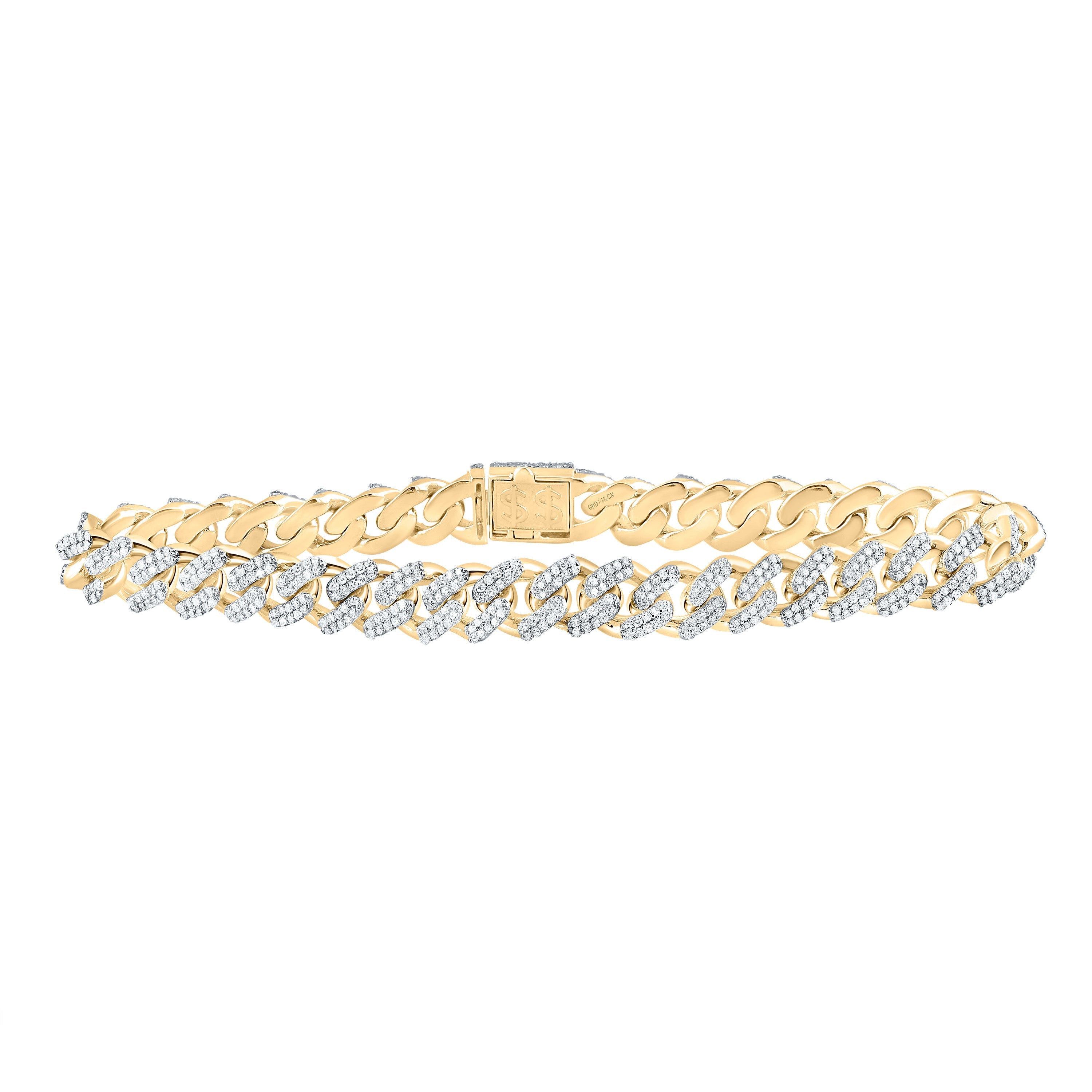 14kt Yellow Gold Mens Round Diamond Cuban Link Bracelet 3-3/4 Cttw