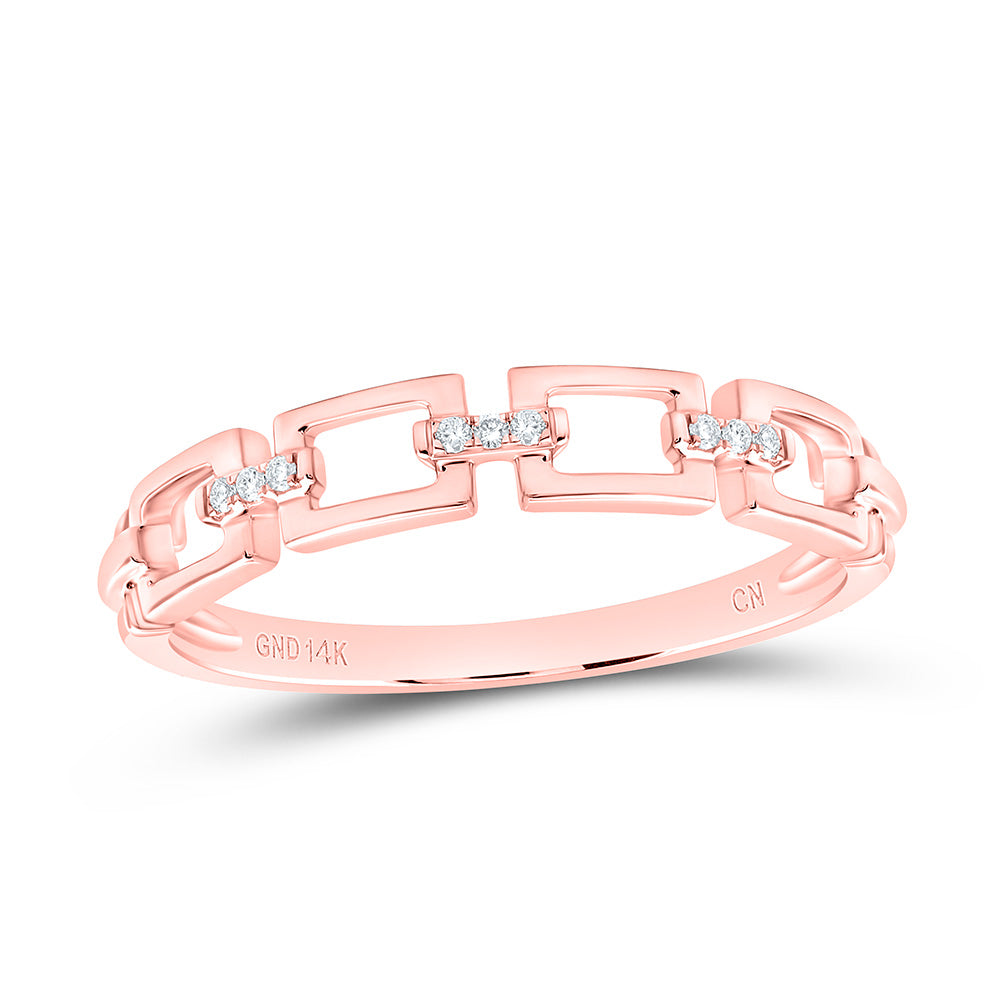 14kt Rose Gold Womens Round Diamond Chain Link Stackable Band Ring .03 Cttw