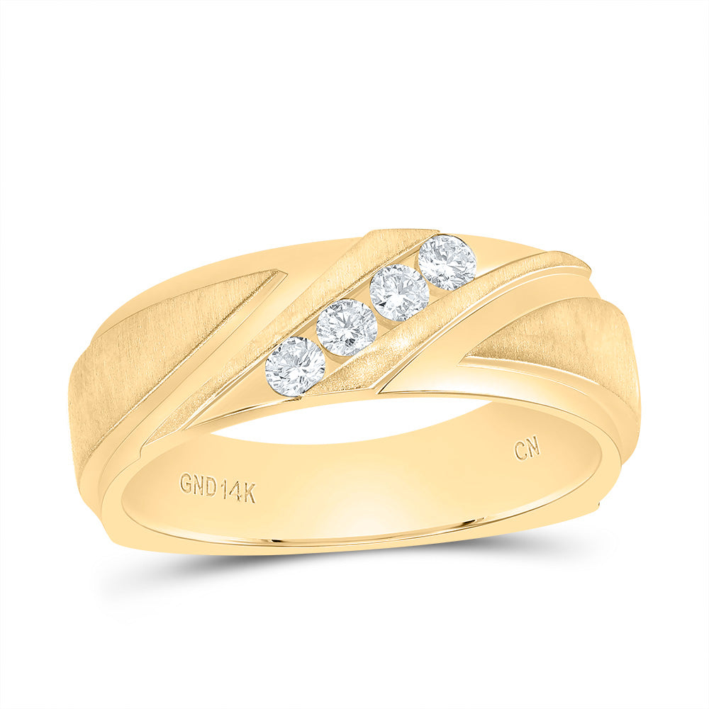 14kt Yellow Gold Mens Round Channel-set Diamond Wedding Anniversary Band Ring 1/4 Cttw