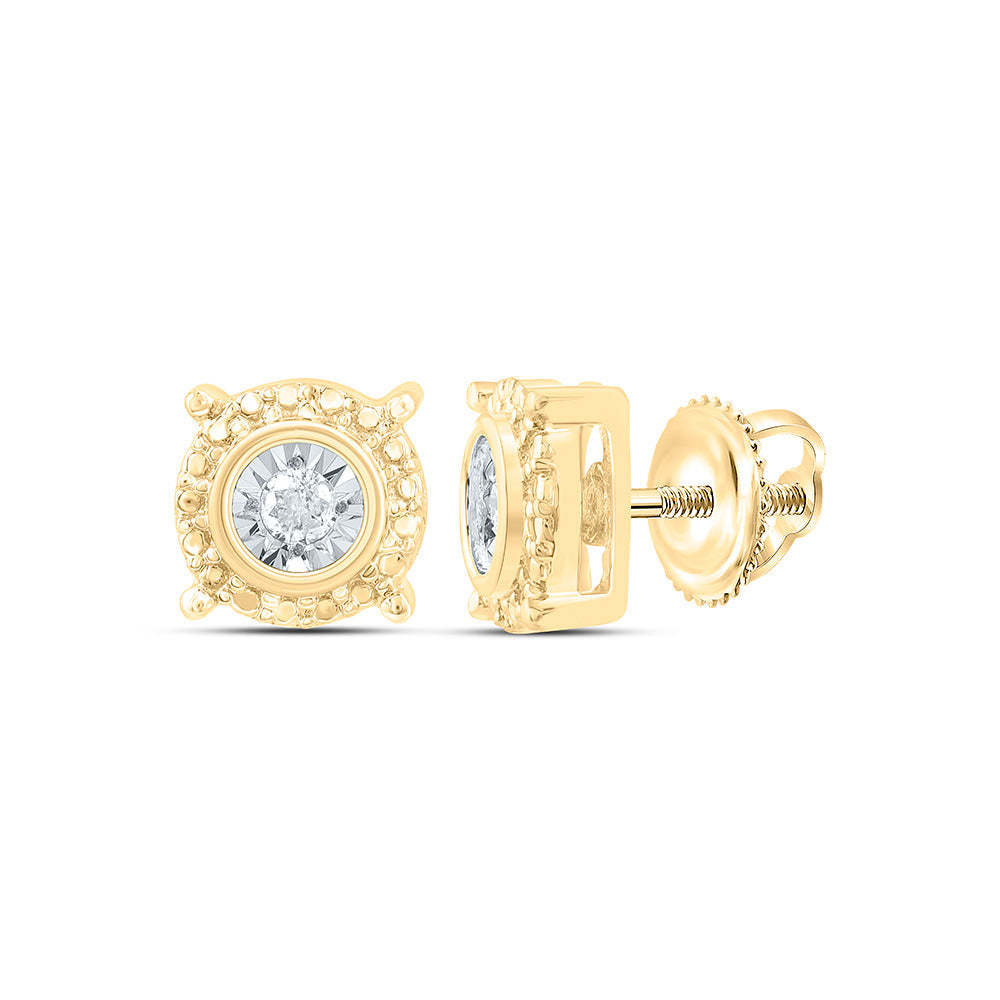 Yellow-tone Sterling Silver Womens Round Diamond Stud Earrings 1/20 Cttw