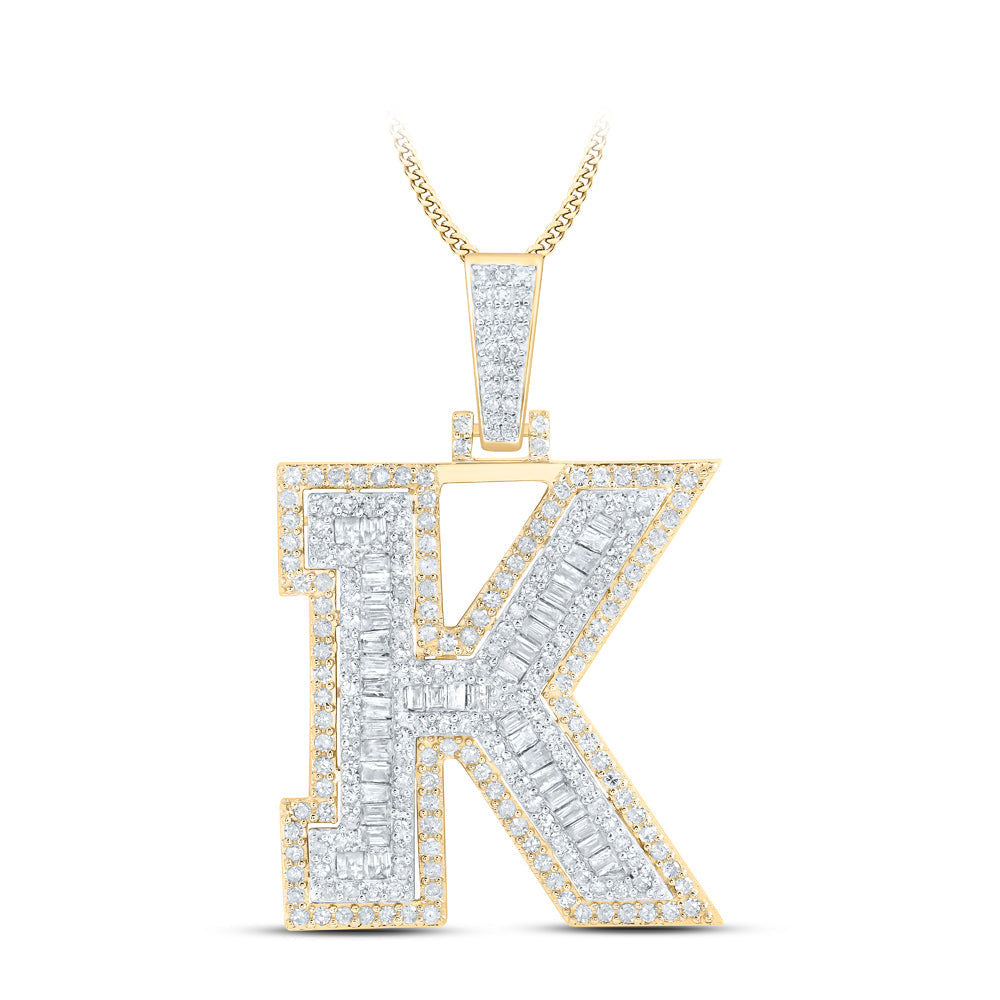 10kt Yellow Gold Mens Round Diamond K Initial Letter Charm Pendant 7/8 Cttw