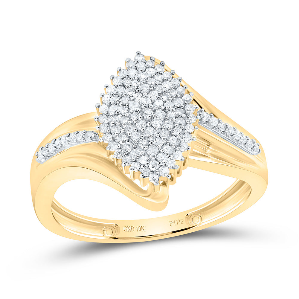 10kt Yellow Gold Womens Round Diamond Oval Cluster Ring 1/3 Cttw