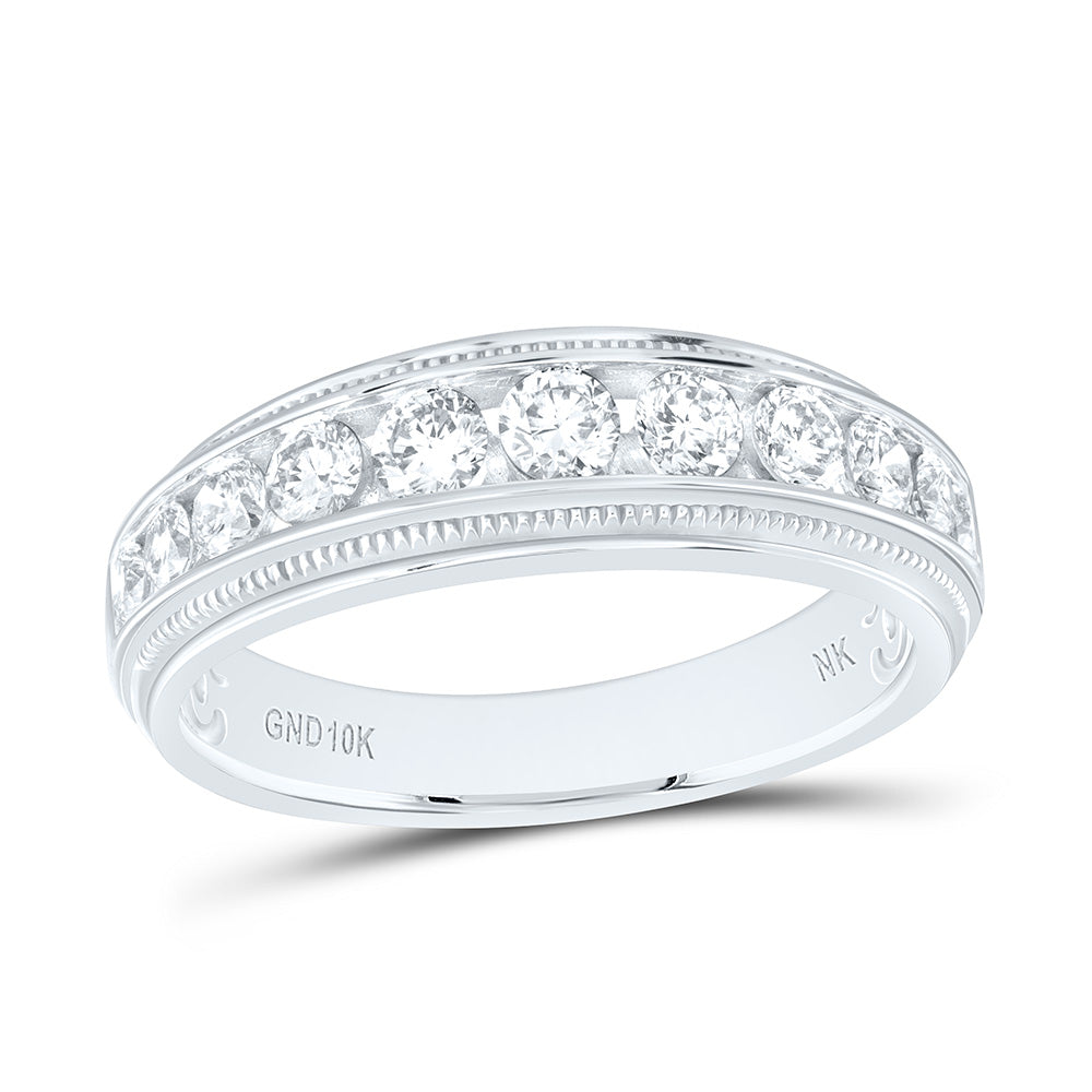 10kt White Gold Mens Round Diamond Band Ring 1 Cttw