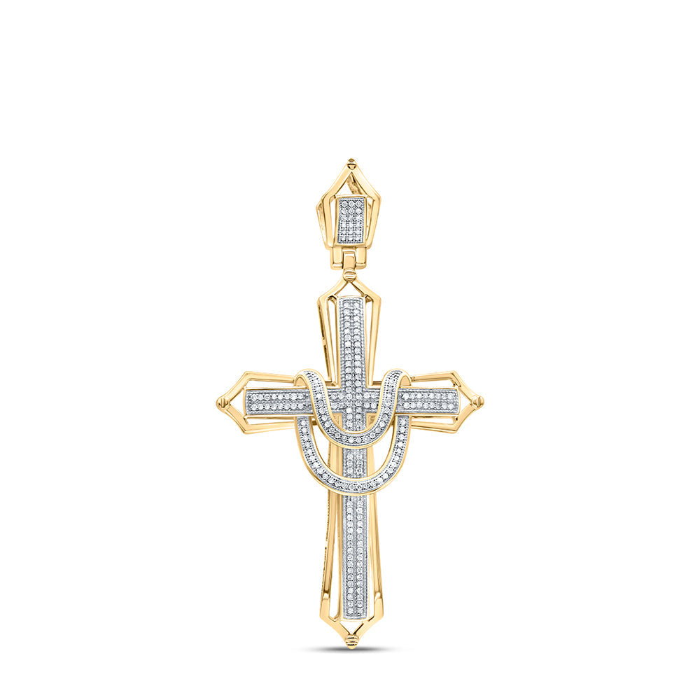 10kt Yellow Gold Mens Round Diamond Cross Charm Pendant 1/2 Cttw